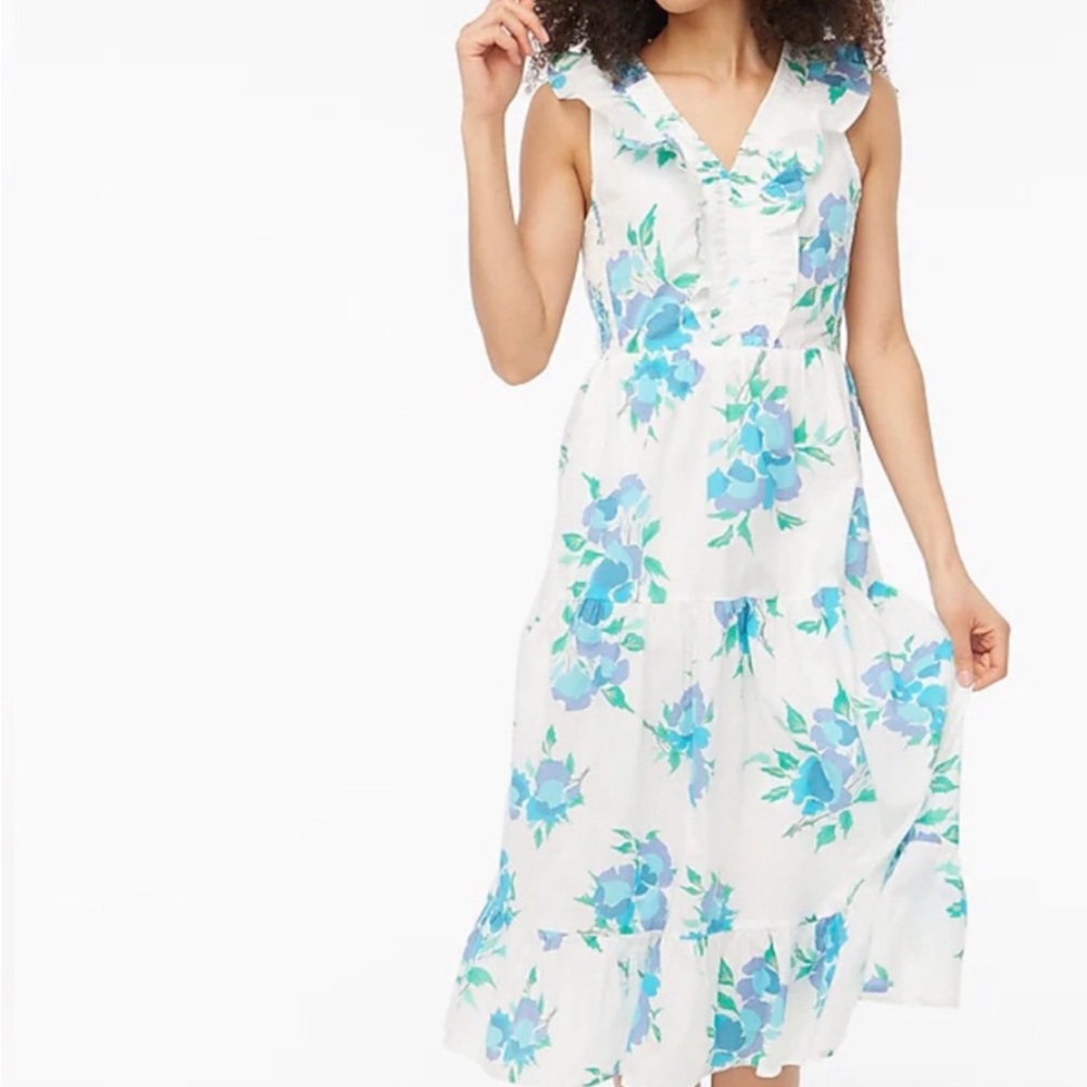 J. Crew Factory Printed V-Neck Smocked Midi Dress